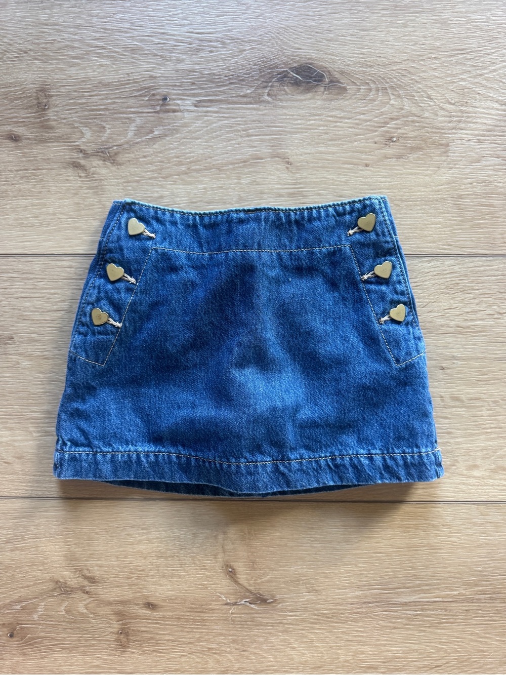 Old Navy Blue Denim Skort with Gold Heart Buttons